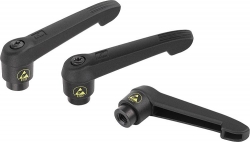 Manette indexable antistatique taraudée, poignée en plastique